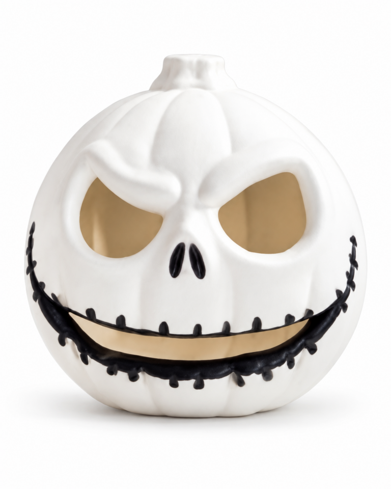 White Angry Skull Pumpkin Decoration