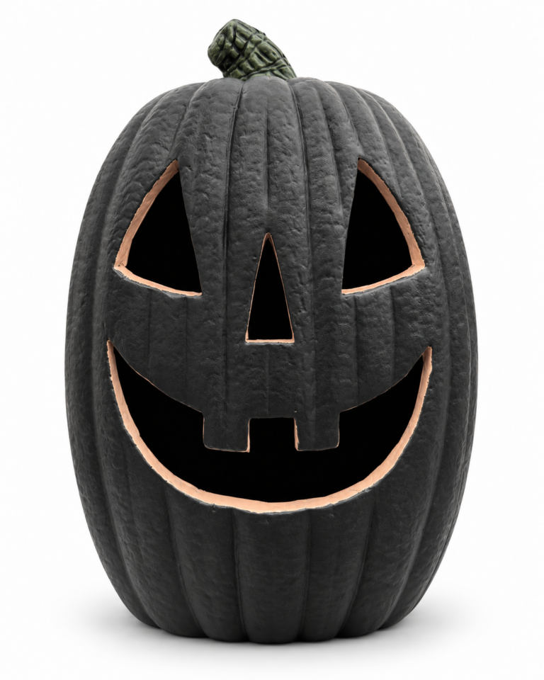 Tall Black Two-Tooth Grin Jack-O-Lantern Pumpkin