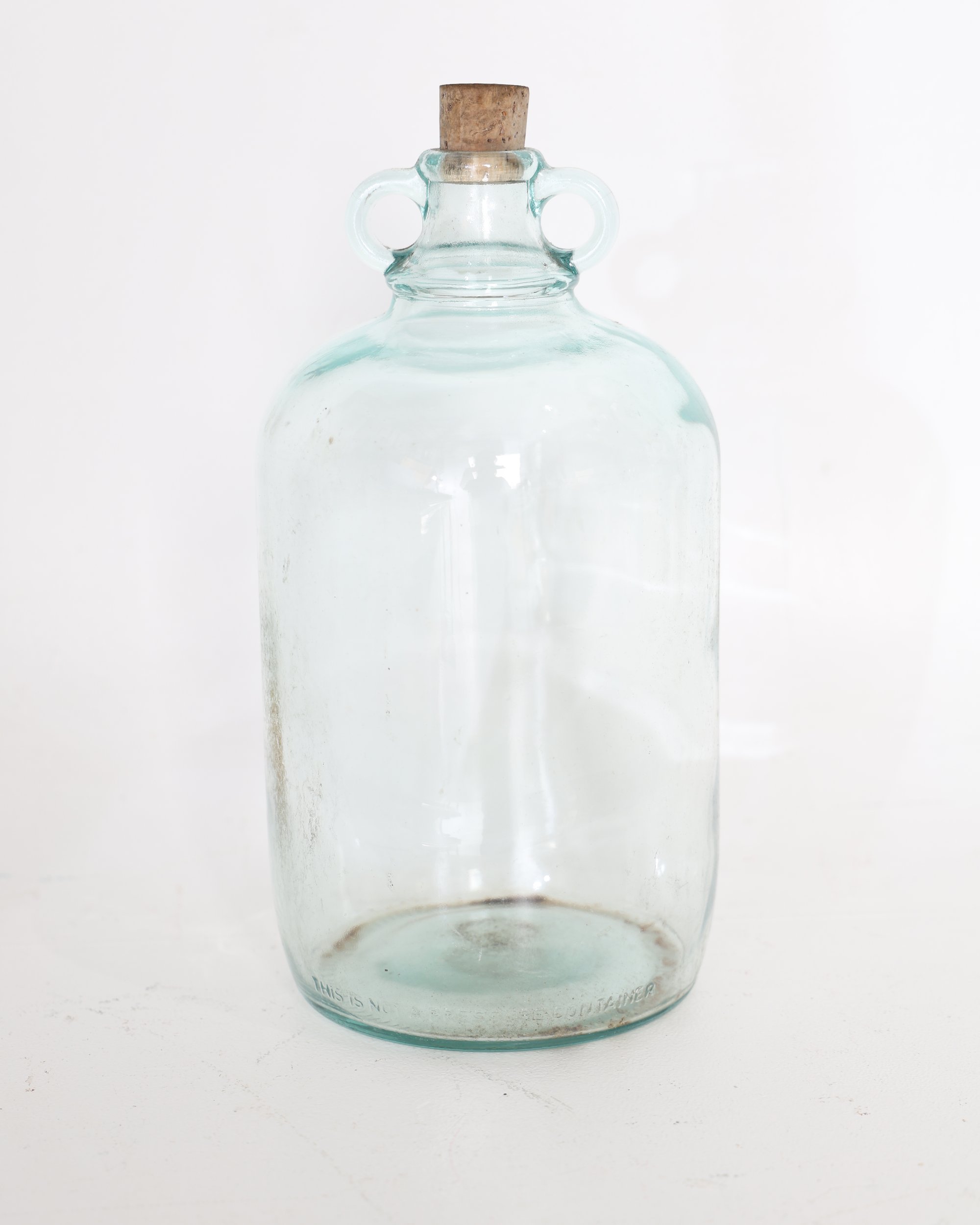 Decorative Blue Glass Twin Handled Bottle with Cork Stopper