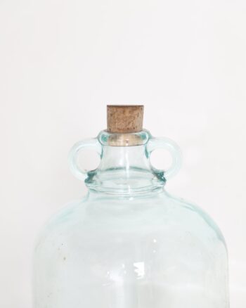 Decorative Blue Glass Twin Handled Bottle with Cork Stopper