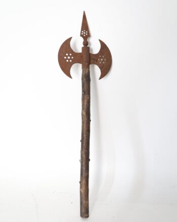 Rustic Decorative Halberd with Iron Head and Wooden Shaft