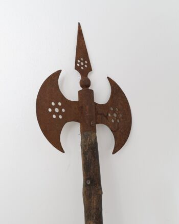 Rustic Decorative Halberd with Iron Head and Wooden Shaft