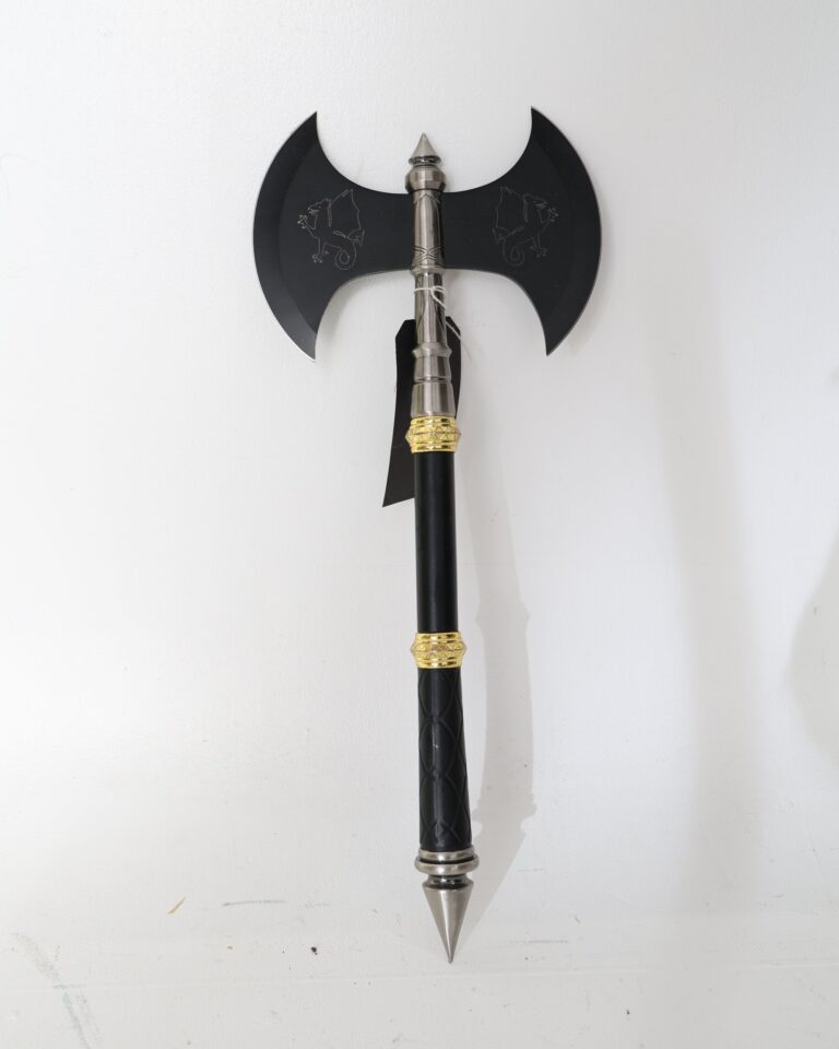 Decorative Double Headed Fantasy Battle Axe with Dragon Engravings