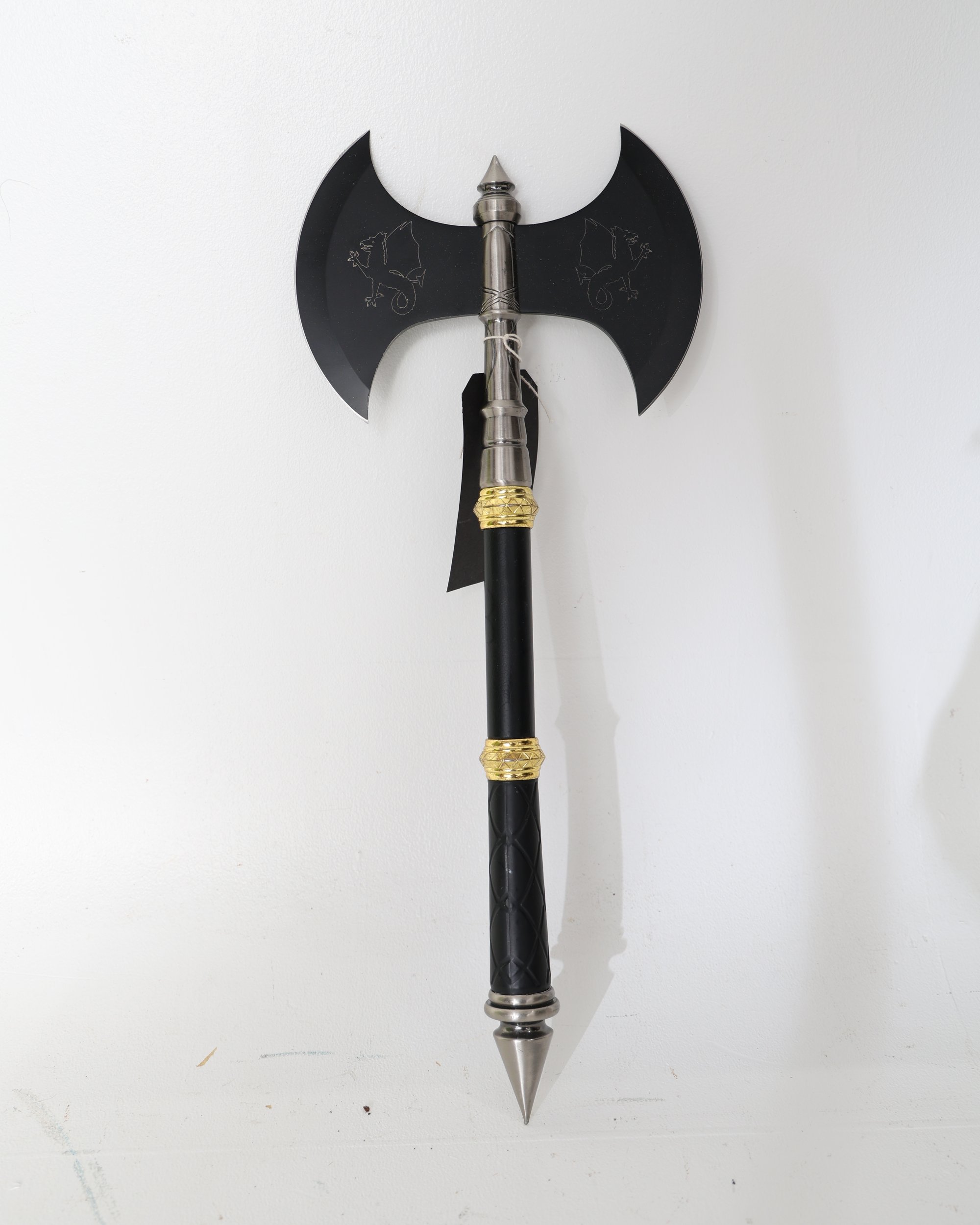 Decorative Double Headed Fantasy Battle Axe with Dragon Engravings