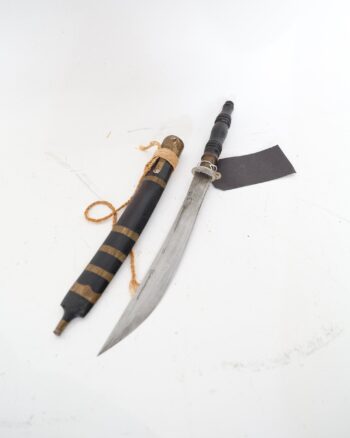 Curved Steel Blade Knife with Wooden Scabbard and Brass Fittings