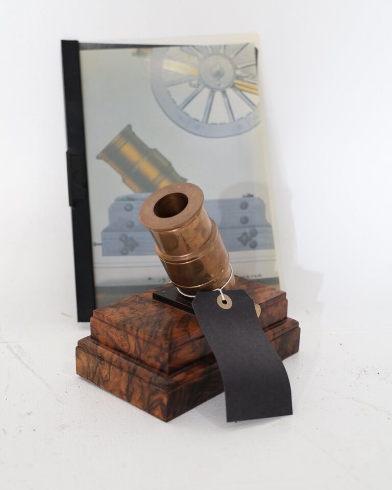 Vintage 19th Century 13" Brass Mortar Model Walnut Carriage
