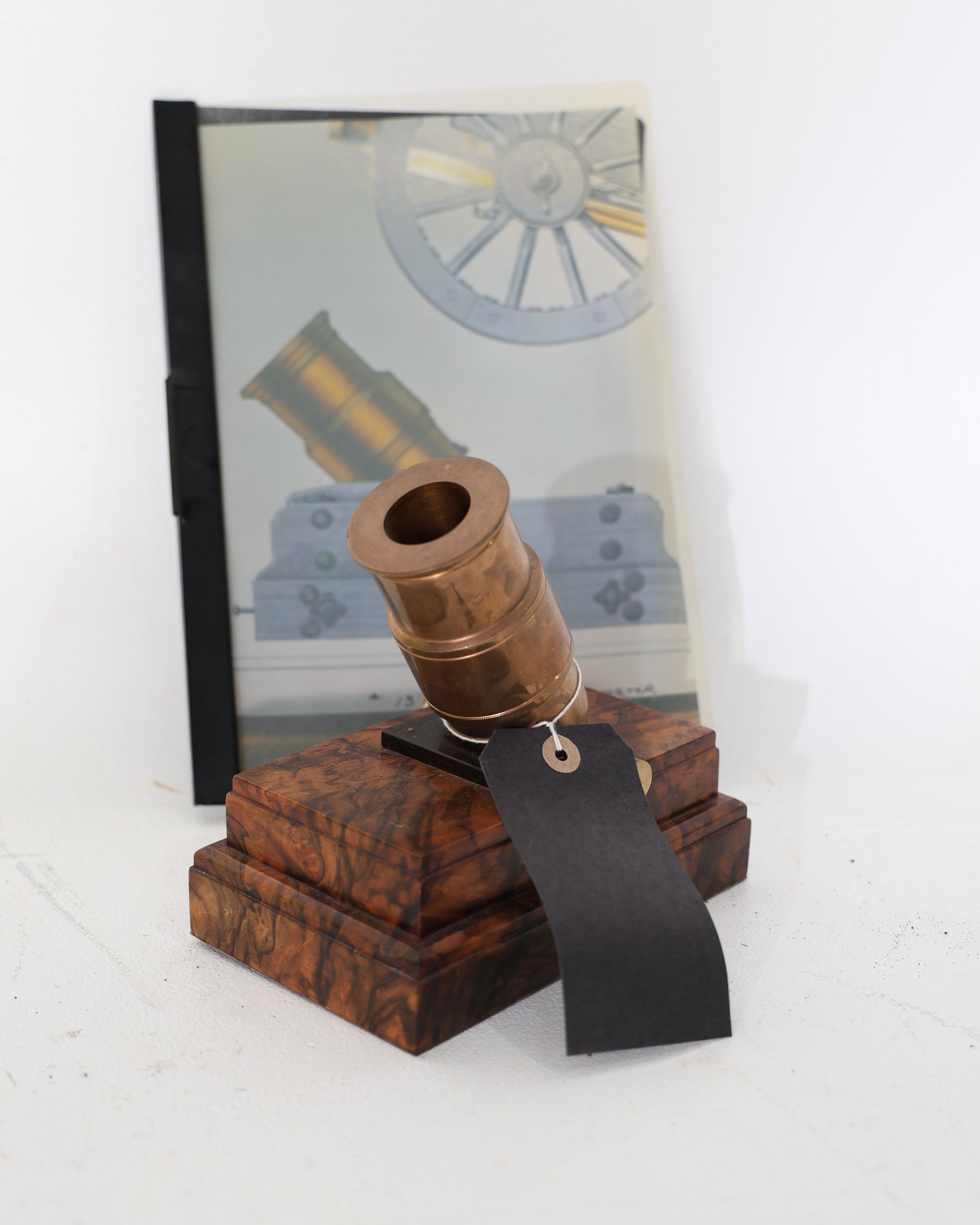Vintage 19th Century 13″ Brass Mortar Model Walnut Carriage