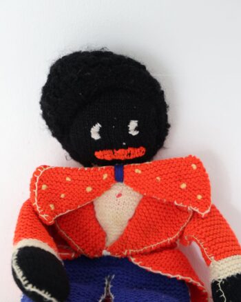 Vintage Knitted Golliwog Doll in Red Jacket and Blue Trousers