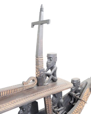 Large Hand Carved Wooden Dragon Boat Sculpture on Stand