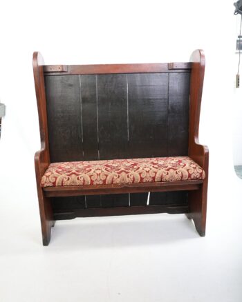 High Back Wooden Settle with Patterned Upholstered Seat