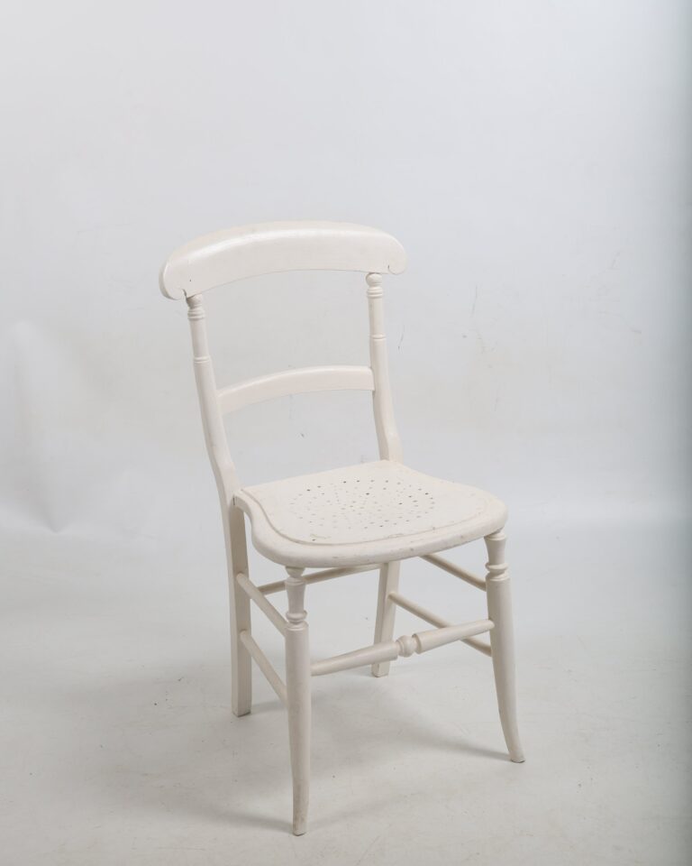 White Painted Wooden Chair with Perforated Seat