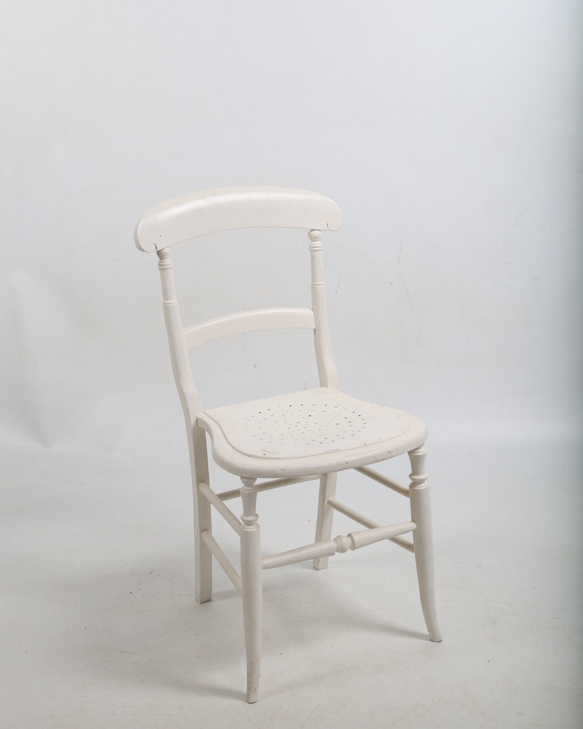 White Painted Wooden Chair with Perforated Seat