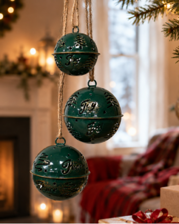 Set of 3 Green Hanging Bells Christmas Decoration