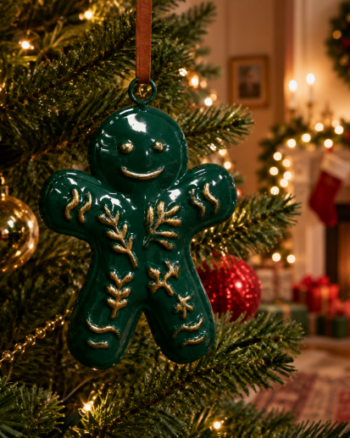 Small Green Gingerbread Man Christmas Hanging Ornament
