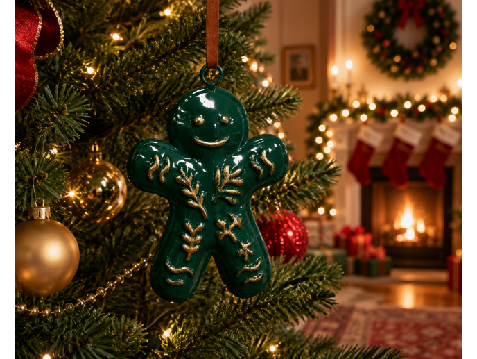 Small Green Gingerbread Man Christmas Hanging Ornament