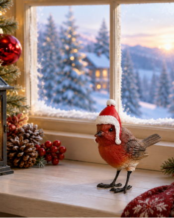 Christmas Bird Ornament with Santa Hat