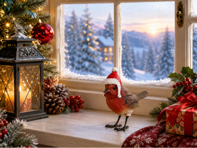 Christmas Bird Ornament with Santa Hat