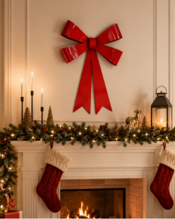 Large Shiny Red Bow Metal Wall Decoration