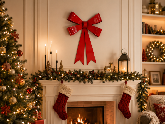 Large Shiny Red Bow Metal Wall Decoration