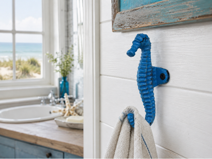 Cast Iron Blue Seahorse Hook