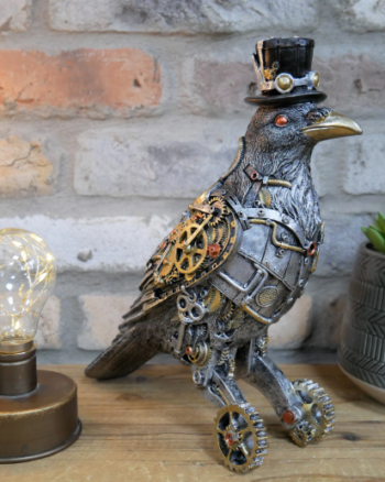 Steampunk Bird Ornament with Top Hat and Cog Details