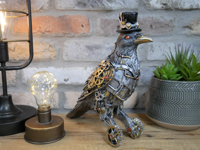 Steampunk Bird Ornament with Top Hat and Cog Details