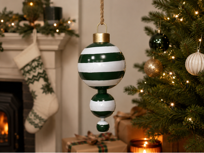 Green Stripe Hanging Christmas Decoration Small