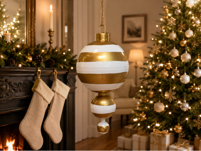 Large Gold Stripe Christmas Hanging Decoration