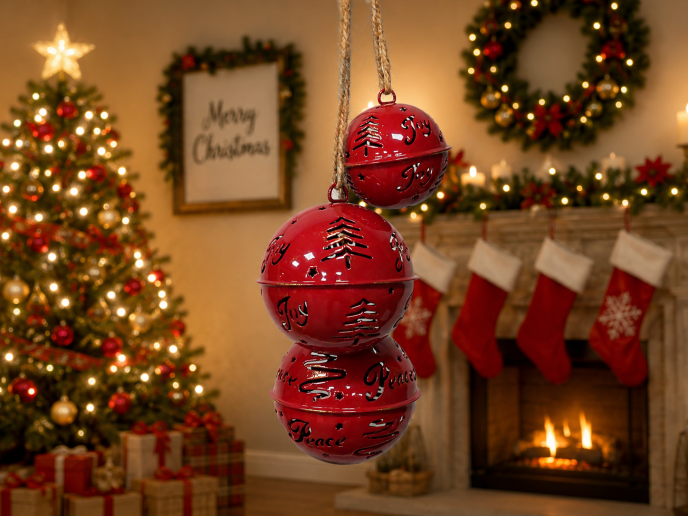 3 Red Hanging Bells Christmas Ornament