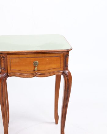 Pair of French Style Bedside Tables with Green Glass Tops