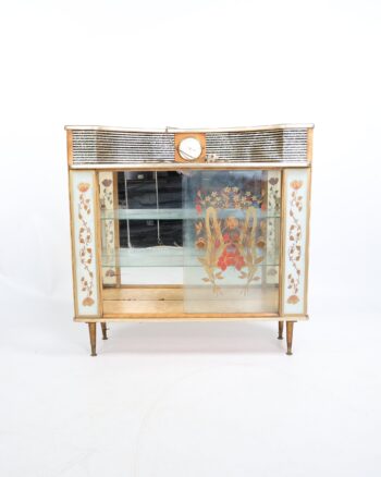 Retro Style Glazed Display Cabinet with Westclox Clock