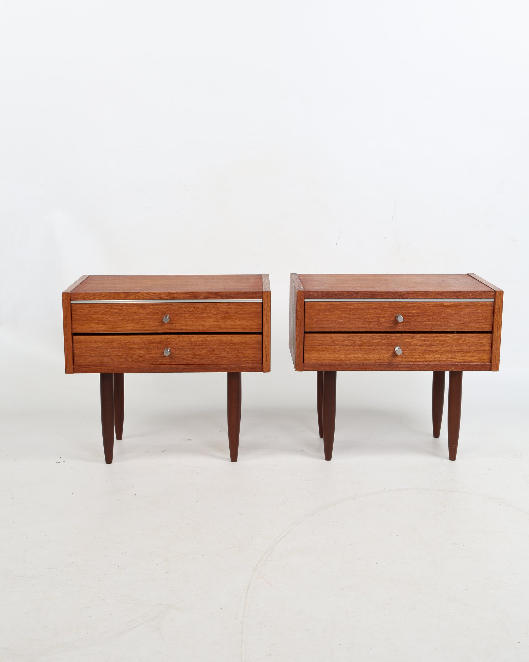 Pair of Mid Century Style Two Drawer Bedside Cabinets