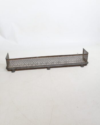 Antique Style Brass Fire Fender with Pierced Gothic Fretwork and Paw Feet