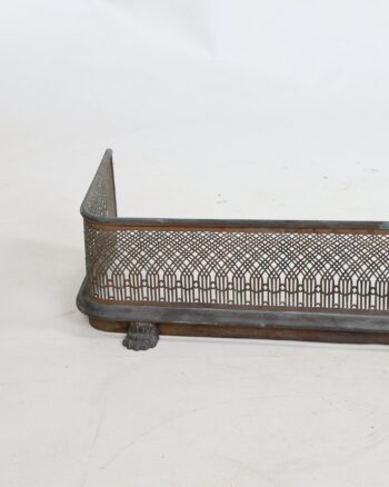 Antique Style Brass Fire Fender with Pierced Gothic Fretwork and Paw Feet