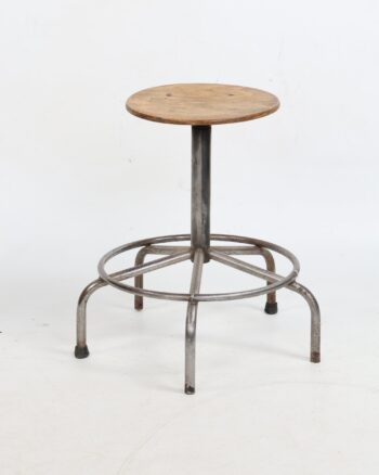 Industrial Style Tubular Metal and Wood Low Stool