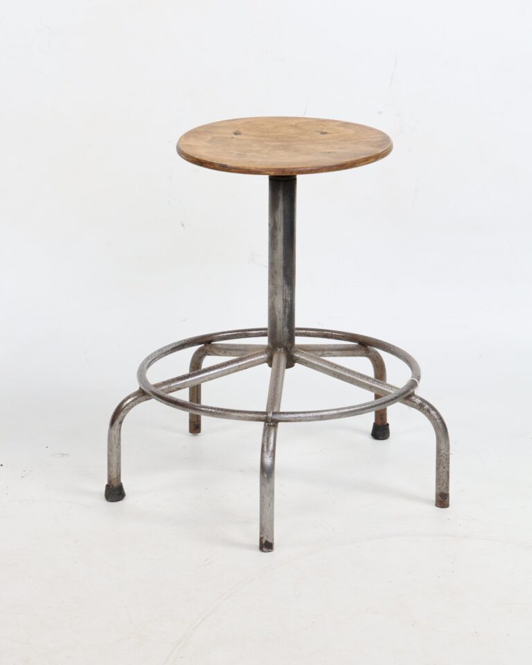 Industrial Style Tubular Metal and Wood Low Stool
