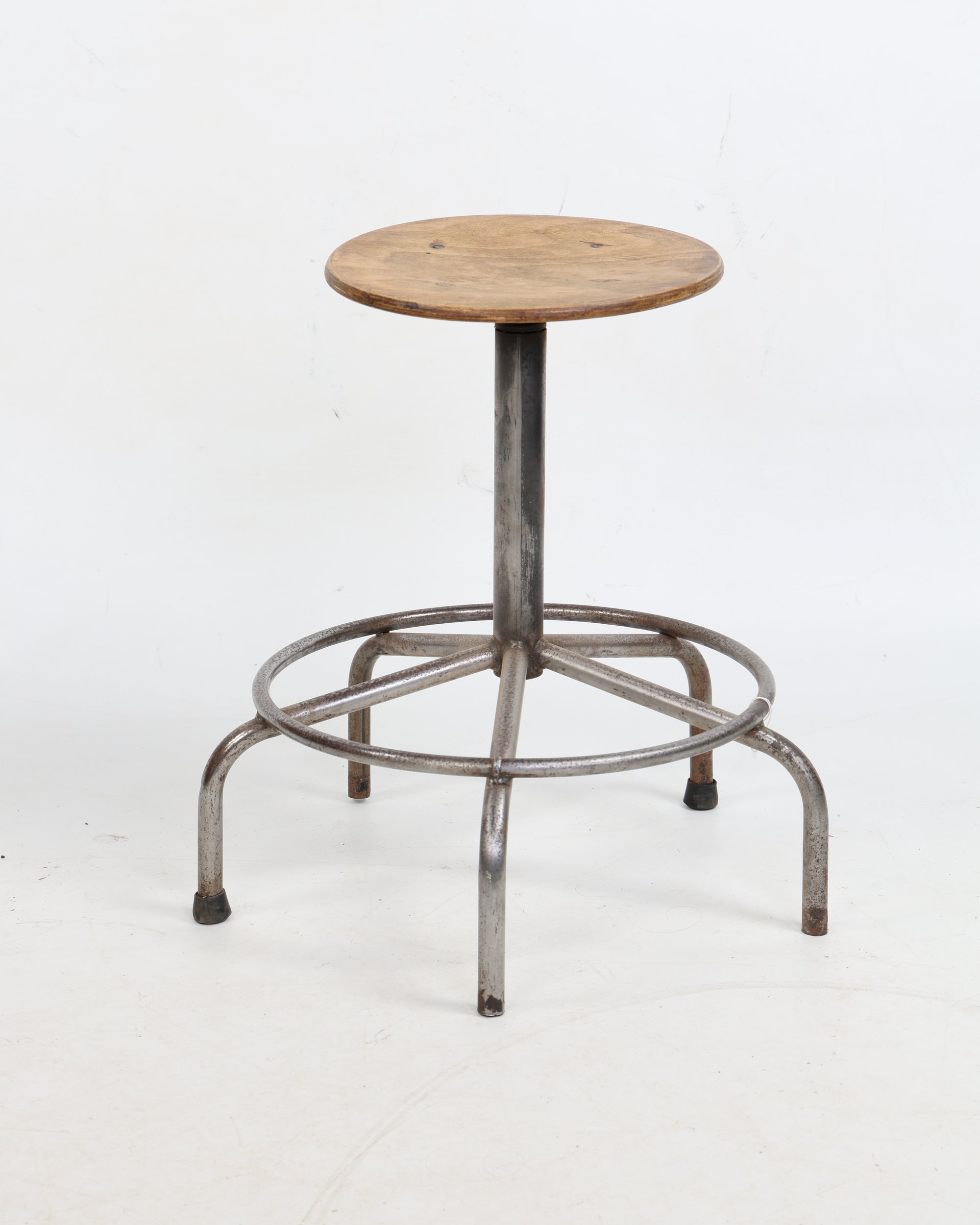 Industrial Style Tubular Metal and Wood Low Stool