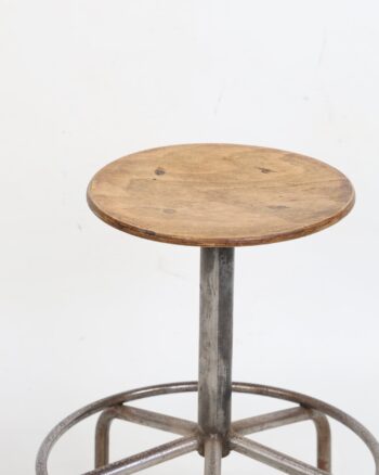 Industrial Style Tubular Metal and Wood Low Stool