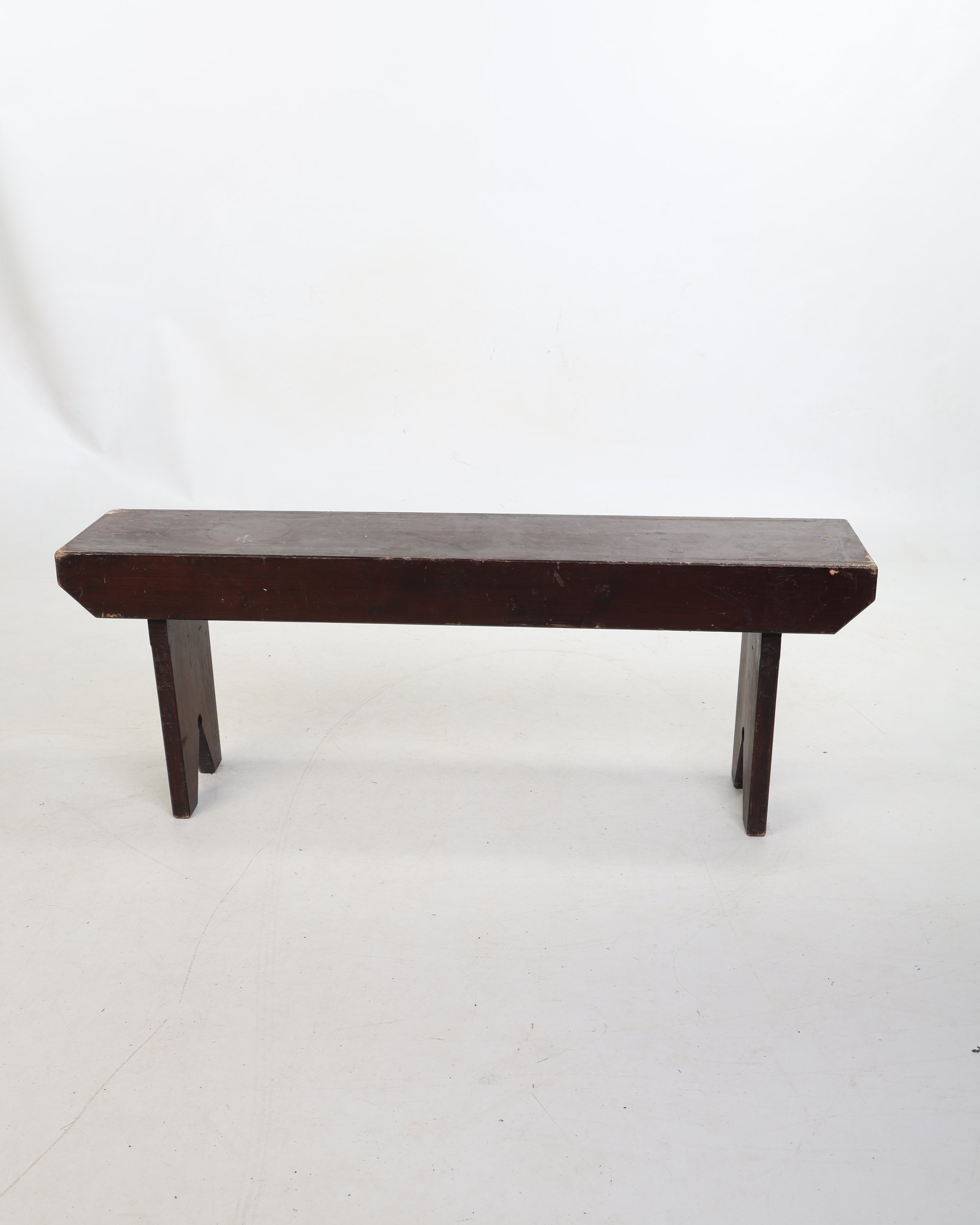 Rustic Dark Brown Wooden Trestle Bench