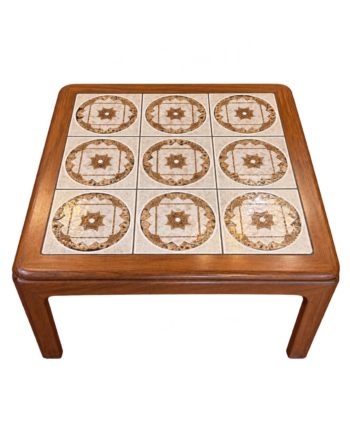 Vintage Square Wooden Coffee Table with Patterned Tile Top