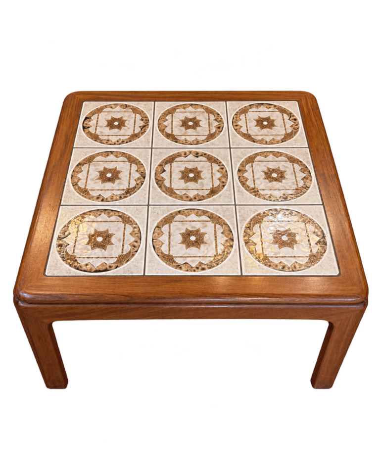 Vintage Square Wooden Coffee Table with Patterned Tile Top