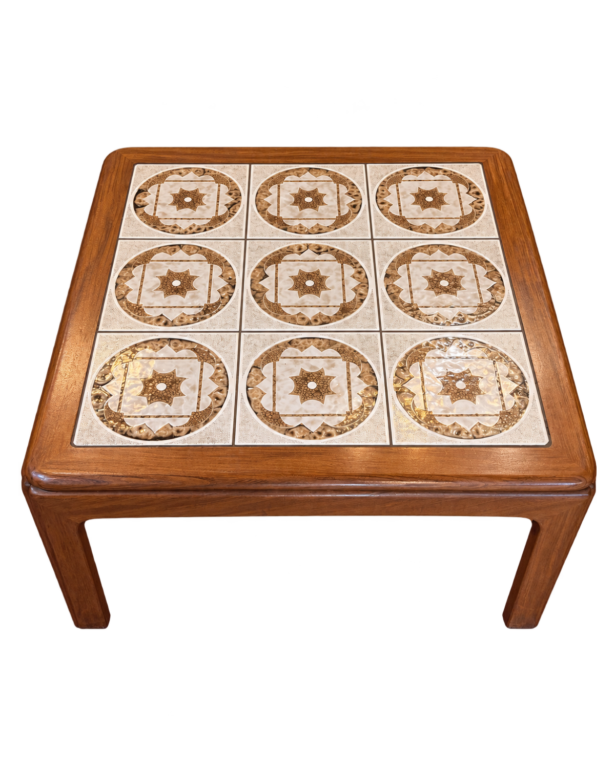 Vintage Square Wooden Coffee Table with Patterned Tile Top