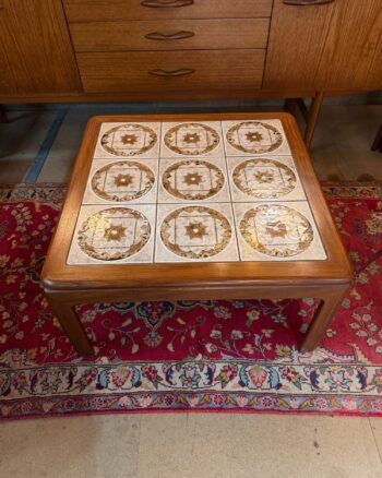 Vintage Square Wooden Coffee Table with Patterned Tile Top