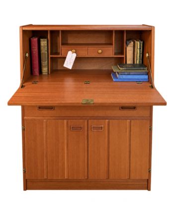 Mid Century Wooden Writing Bureau with Drawers and Cupboard
