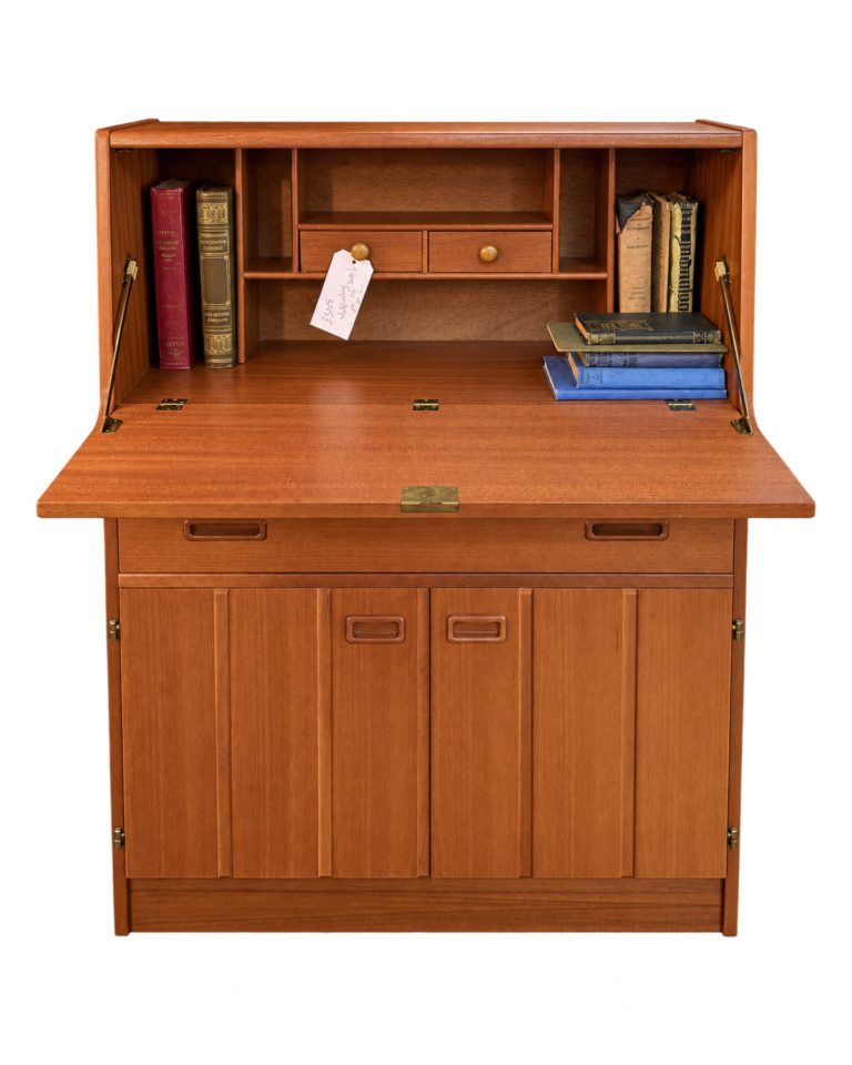 Mid Century Wooden Writing Bureau with Drawers and Cupboard