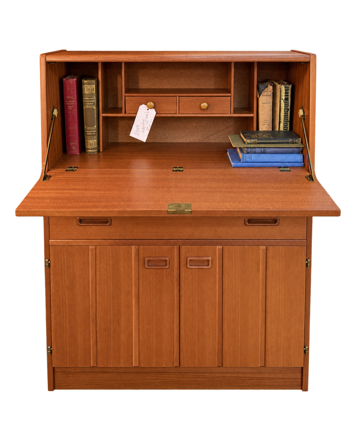 Mid Century Wooden Writing Bureau with Drawers and Cupboard