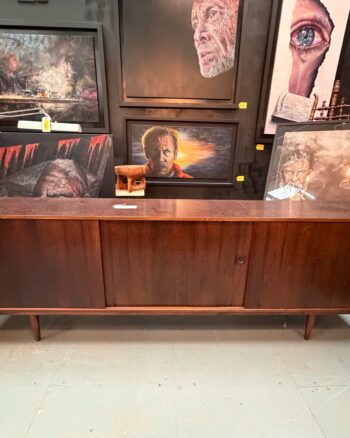 Mid Century Long Wooden Sideboard with Sliding Doors