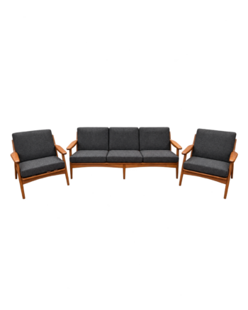 Mid Century Three Piece Lounge Suite with Charcoal Cushions with background removed