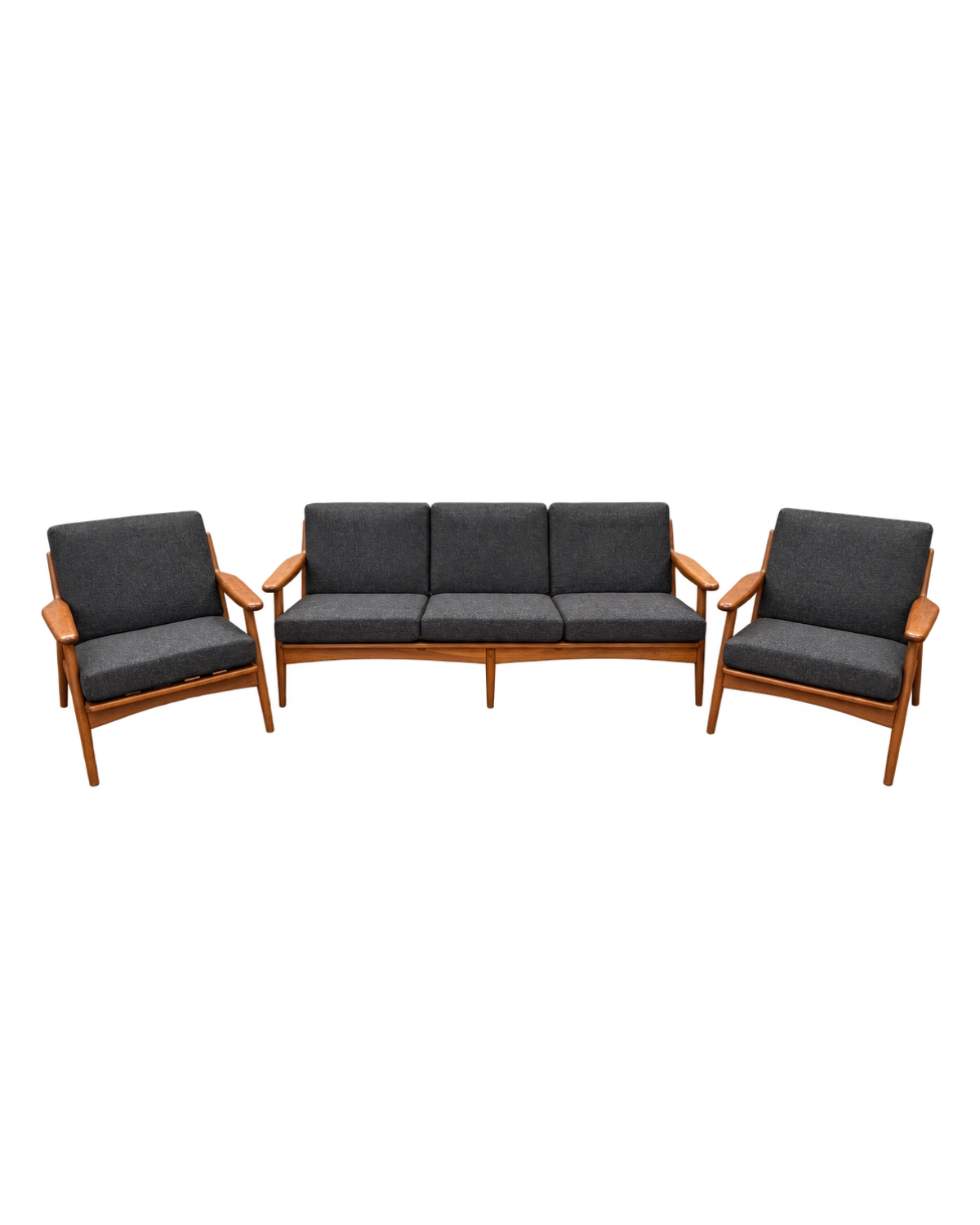 Mid Century Three Piece Lounge Suite with Charcoal Cushions