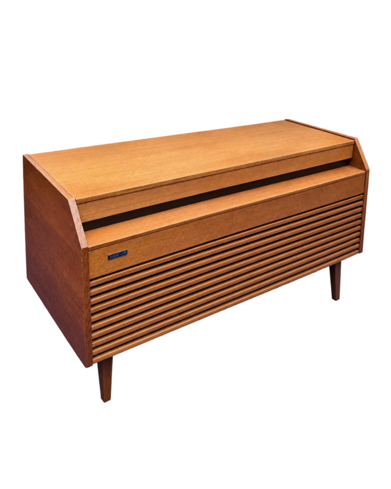 Vintage HMV Wooden Radiogram with Slatted Front Cabinet